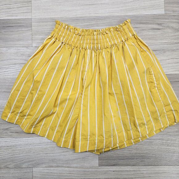 Faithfull The Brand Womens Yellow Elva Shorts Stripe High Rise Pockets Size 4 - Picture 1 of 9